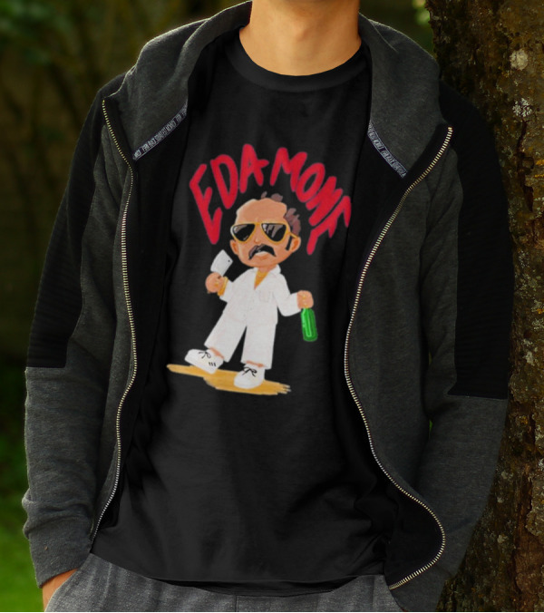 Eda Mone Rangan Chettan Cartoon Character In White Suit With Sunglasses Holding Cleaver And Bottle T-Shirt