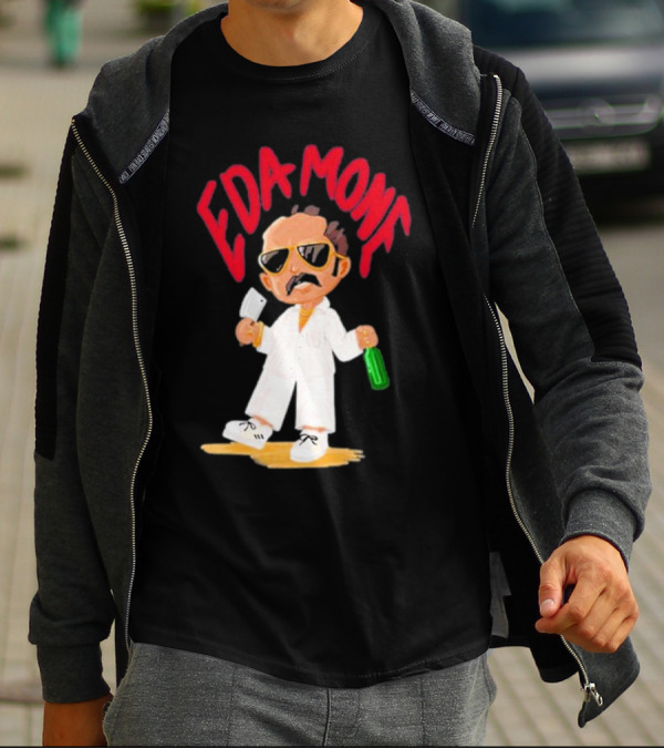 Eda Mone Rangan Chettan Cartoon Character In White Suit With Sunglasses Holding Cleaver And Bottle T-Shirt