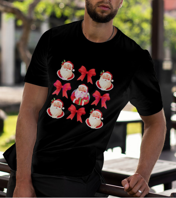Coquette Christmas Santa And Red Bows Holiday T-Shirt