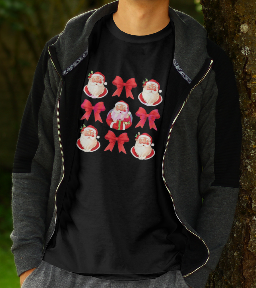 Coquette Christmas Santa And Red Bows Holiday T-Shirt