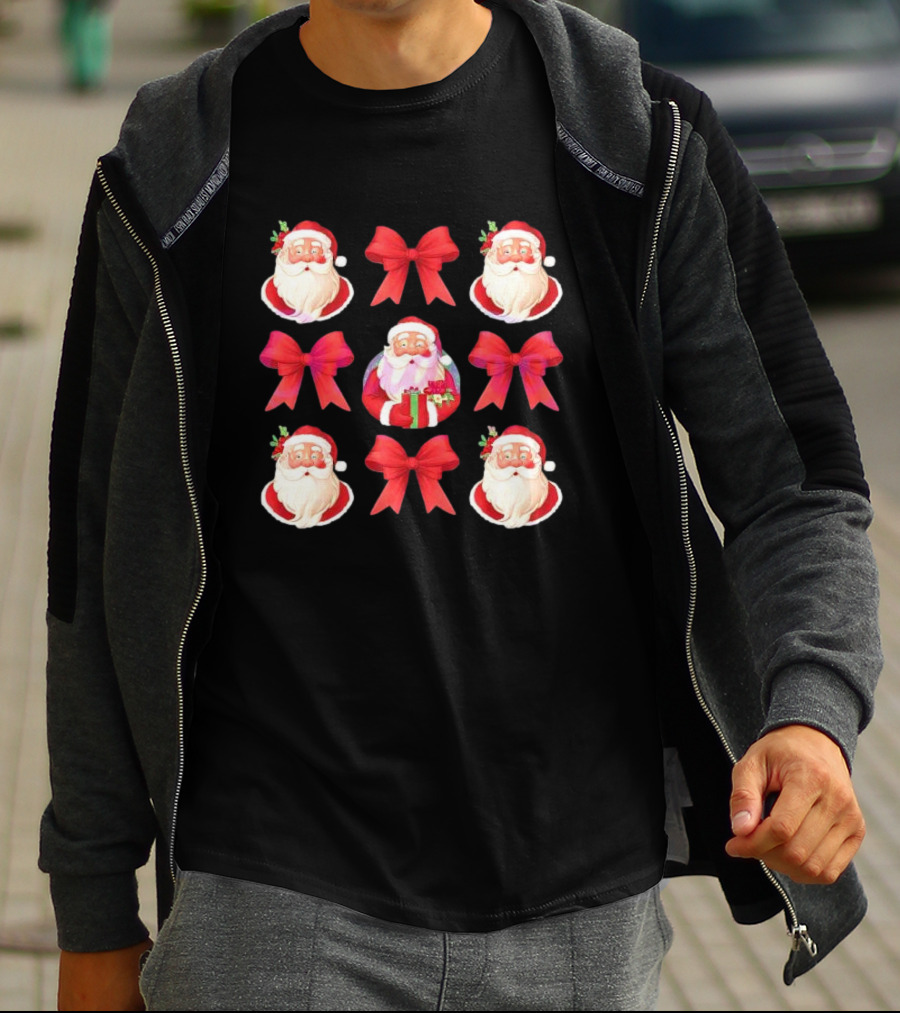 Coquette Christmas Santa And Red Bows Holiday T-Shirt