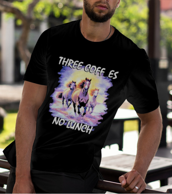 Three Coffees No Lunch Horse Trio Running T-Shirt