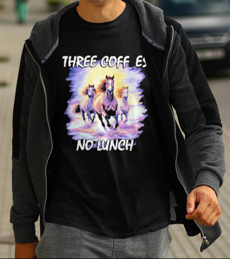 Three Coffees No Lunch Horse Trio Running T-Shirt