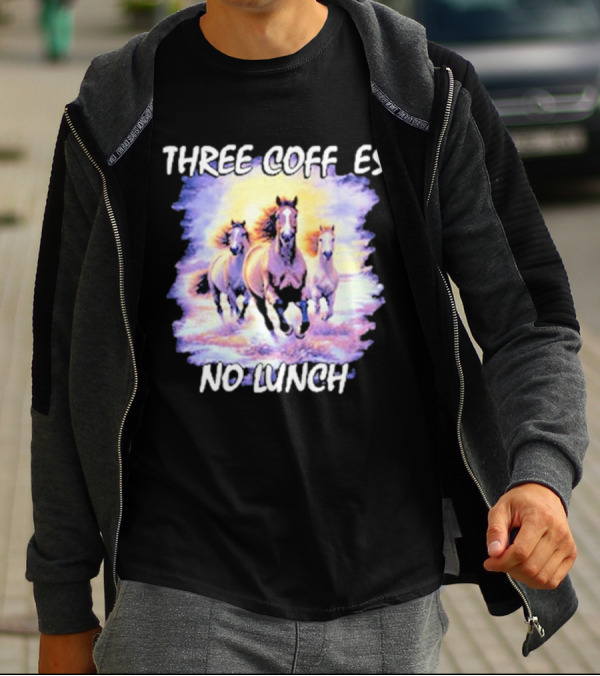 Three Coffees No Lunch Horse Trio Running T-Shirt