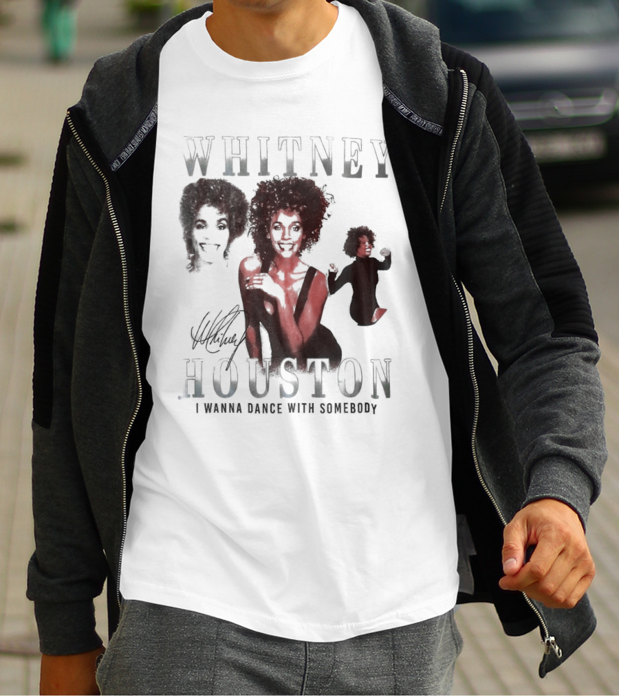 Whitney Houston I Wanna Dance With Somebody Vintage Portrait Signature T-Shirt