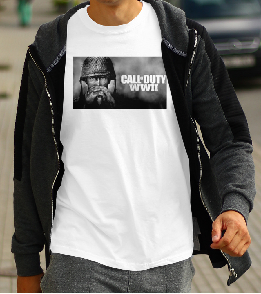 Call Of Duty WWII Soldier Image Black And White T-Shirt