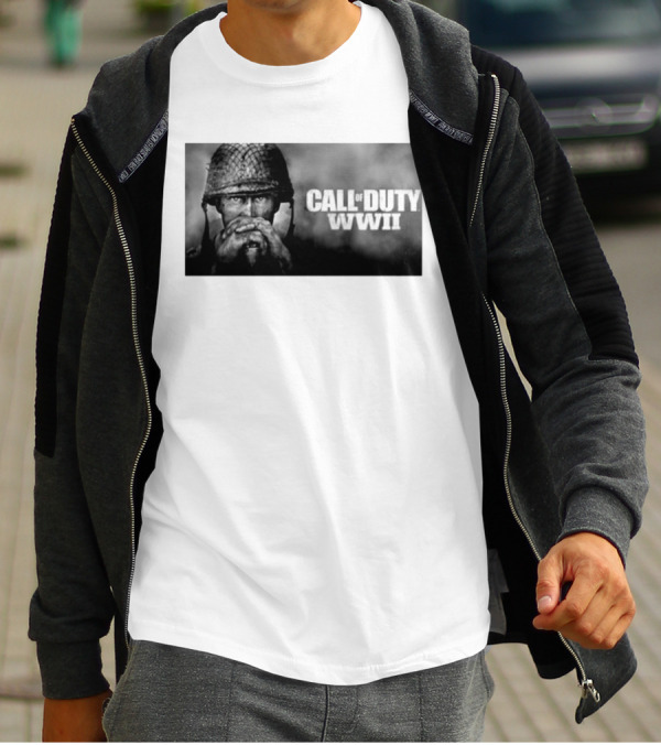 Call Of Duty WWII Soldier Image Black And White T-Shirt