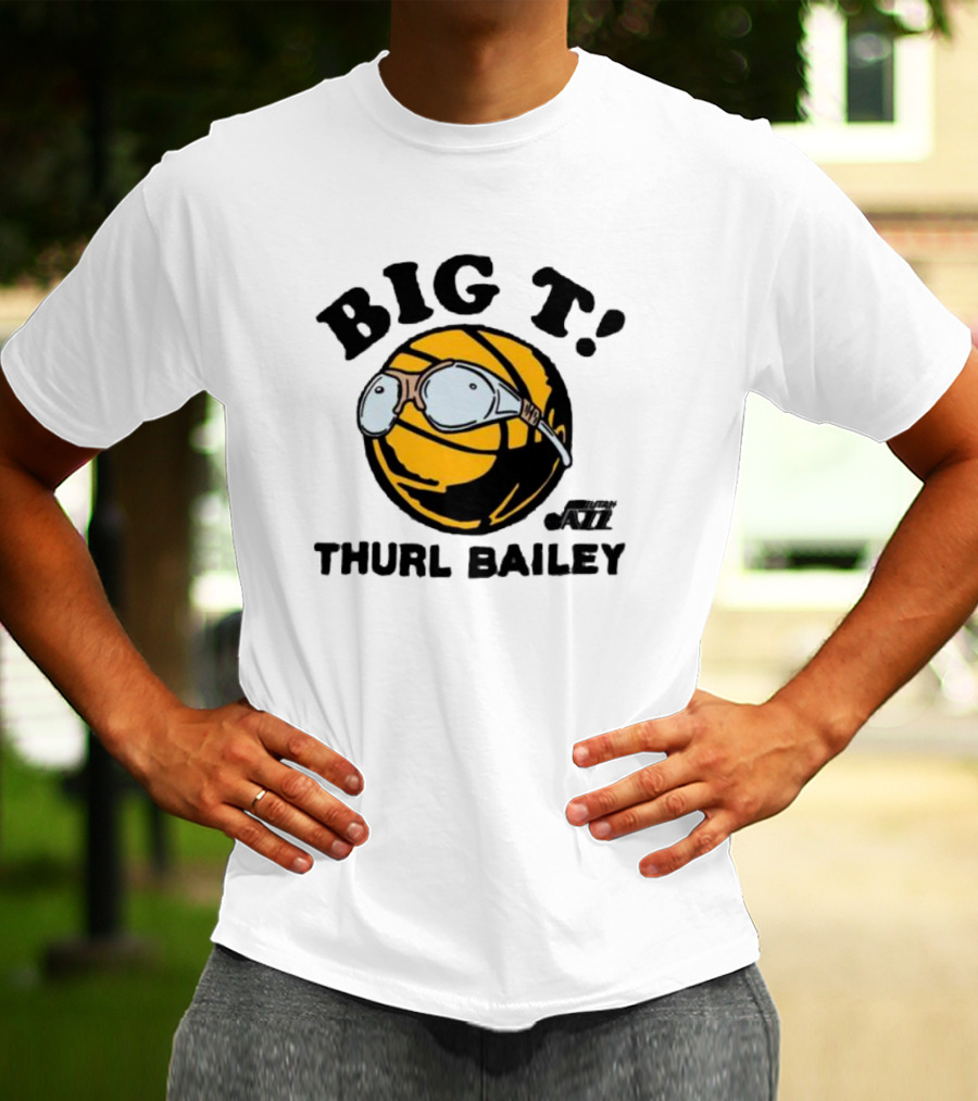 Big T Thurl Bailey Basketball Caricature With Glasses Utah Jazz T-Shirt