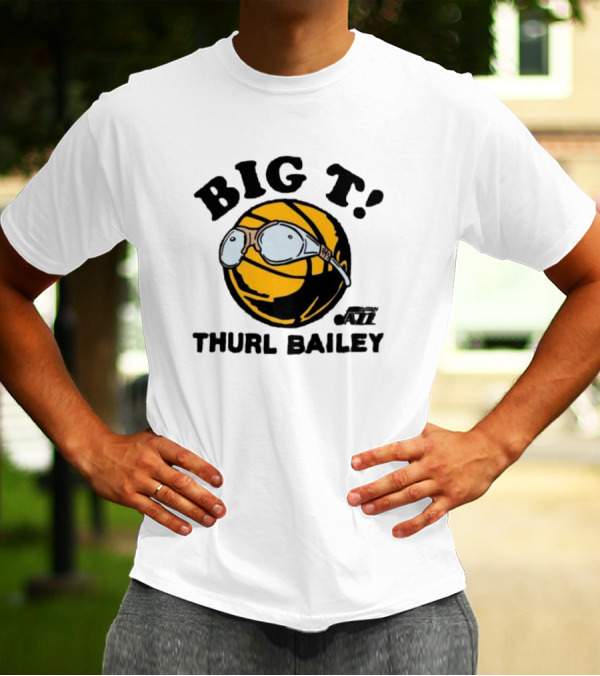Big T Thurl Bailey Basketball Caricature With Glasses Utah Jazz T-Shirt