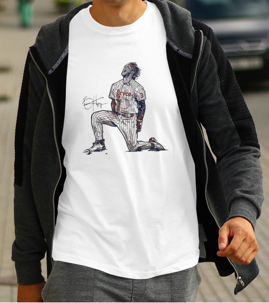 Bryce Harper Signature Pose Kneeling Baseball Star T-Shirt