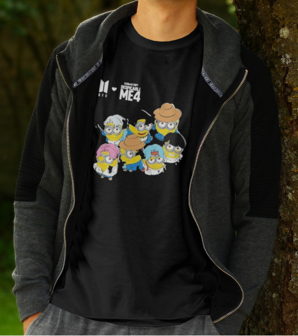 BTS Minions Collaboration Despicable Me 4 Characters Fashion Mashup T-Shirt