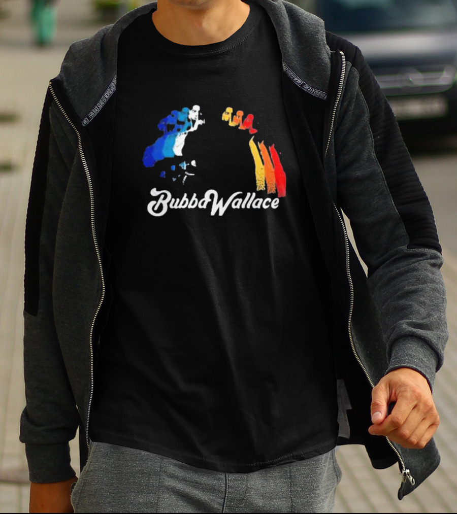 Bubba Wallace Charcoal Blue Red Yellow Brush Strokes T-Shirt