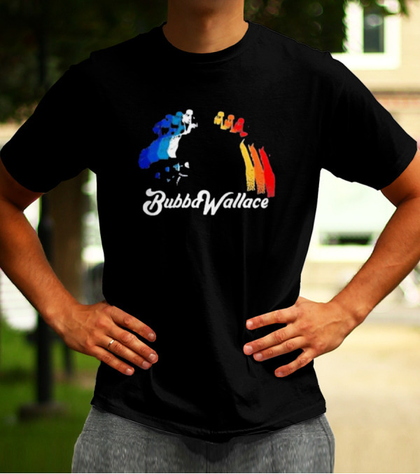 Bubba Wallace Charcoal Blue Red Yellow Brush Strokes T-Shirt