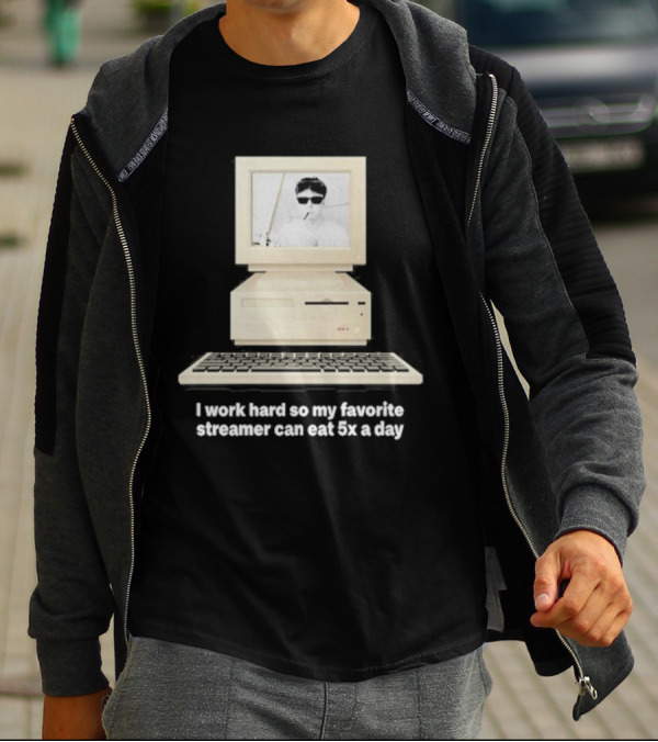 I Work Hard So My Favorite Streamer Can Eat 5X A Day Vintage Computer Retro Gamer Humor T-Shirt