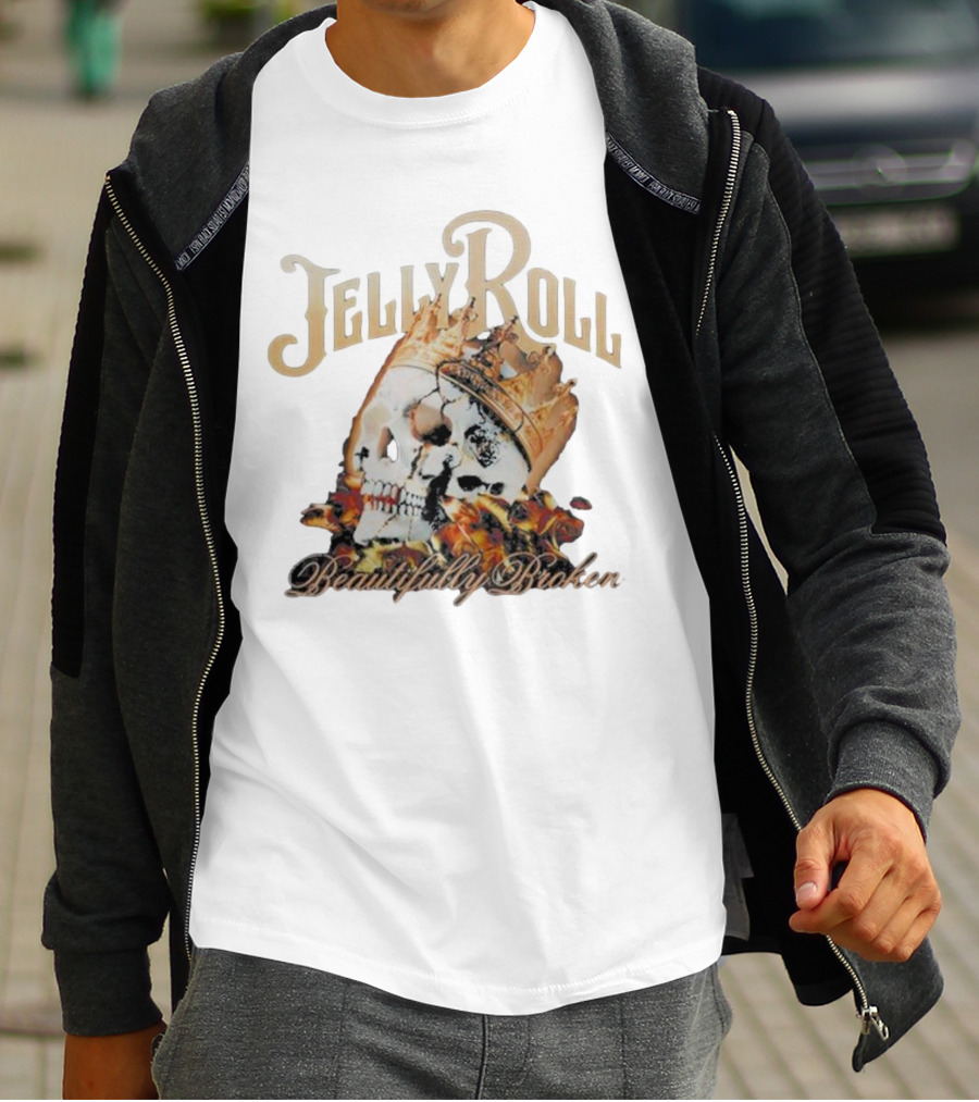 Jelly Roll Beautifully Broken Skull Crown Flame T-Shirt