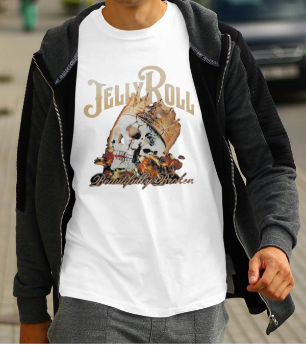 Jelly Roll Beautifully Broken Skull Crown Flame T-Shirt