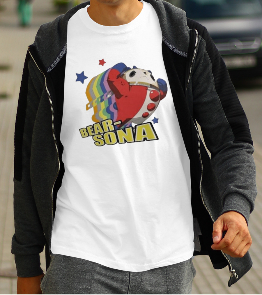 Bear-Sona Teddie Persona 4 Character Red Outfit Psychedelic Stars T-Shirt