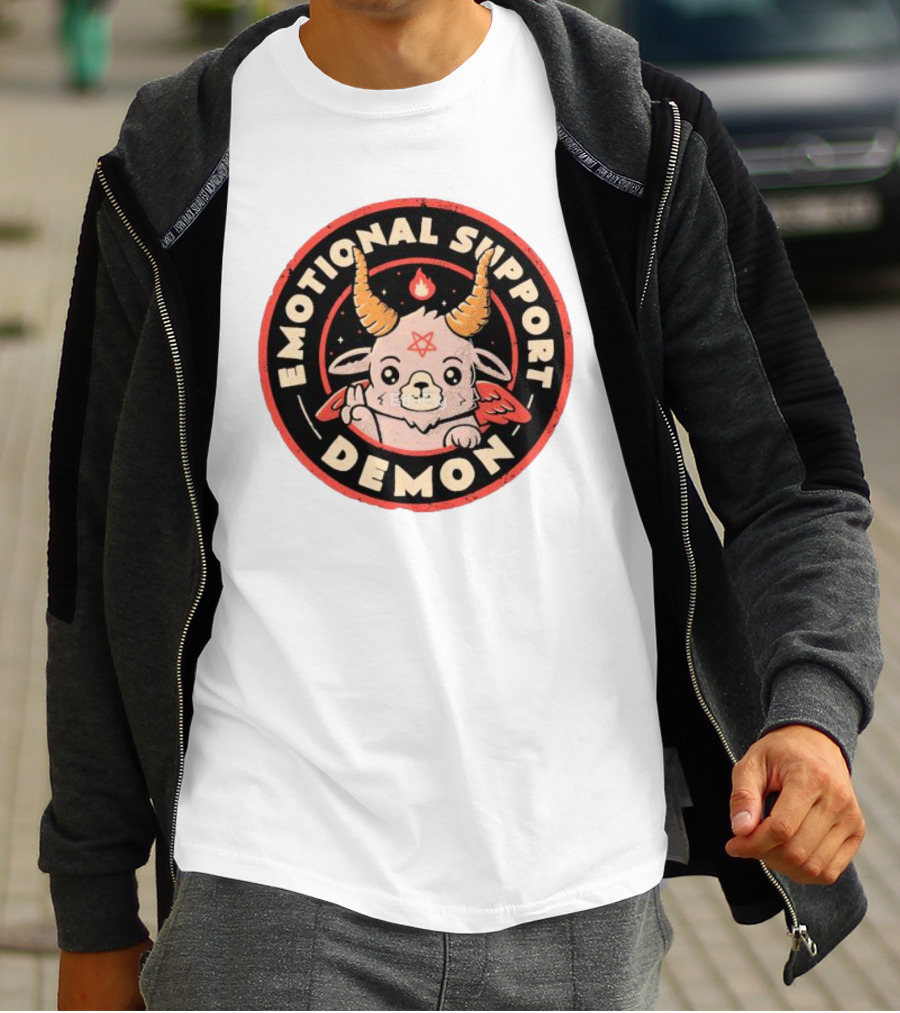 Emotional Support Demon Cute Devil Goat With Wings And Fire T-Shirt