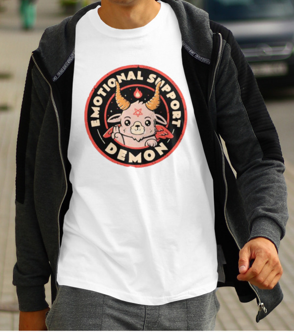Emotional Support Demon Cute Devil Goat With Wings And Fire T-Shirt