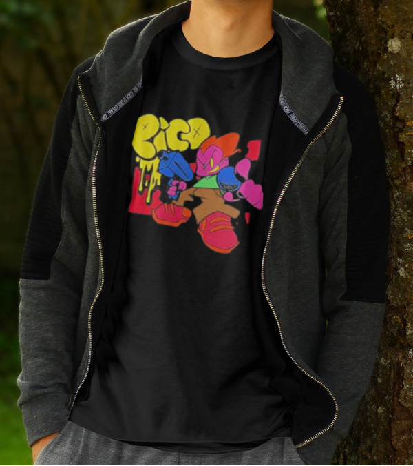 Friday Night Funkin Pico Colorful Cartoon Character Holding Gun T-Shirt