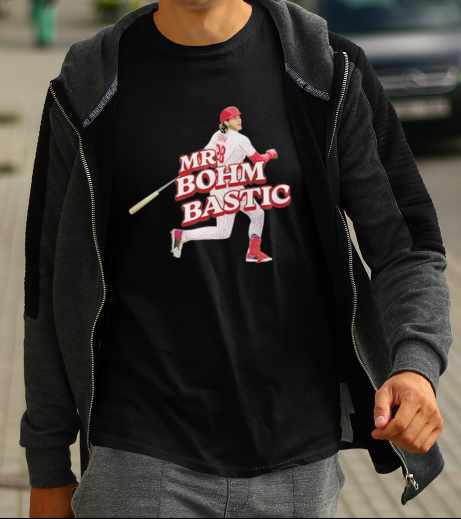 Garrett Stubbs Wearing Mr. Bohm-Bastic Baseball Player T-Shirt
