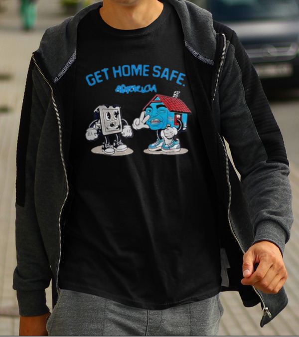Get Home Safe America Hollyhood Baybay Cartoon House And Block Characters T-Shirt