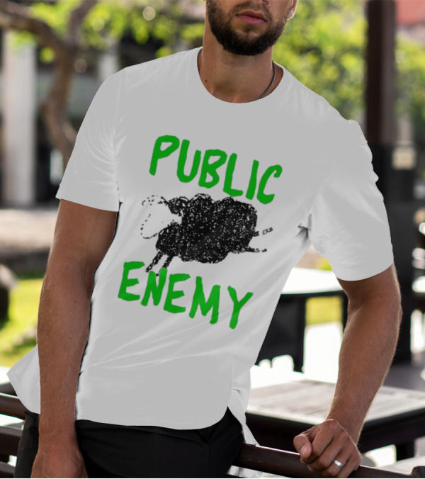 Public Enemy Sheep Black And Green Text T-Shirt