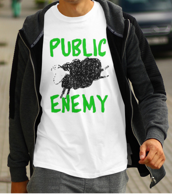 Public Enemy Sheep Black And Green Text T-Shirt