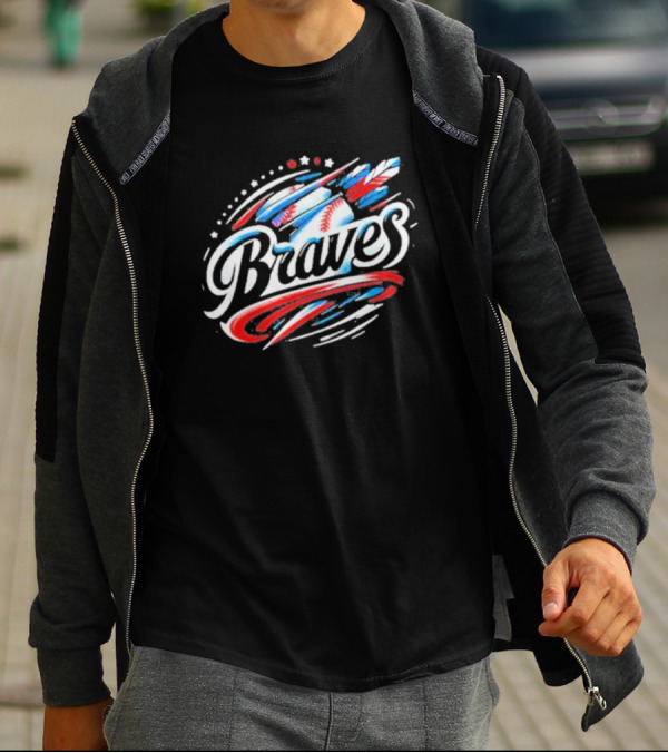 Braves Baseball Feathers MLB Team Logo With Stars And Stripes Motif T-Shirt