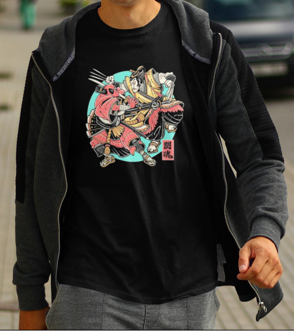 Samurai Wolverine Fighting Spirit Deadpool Showdown T-Shirt
