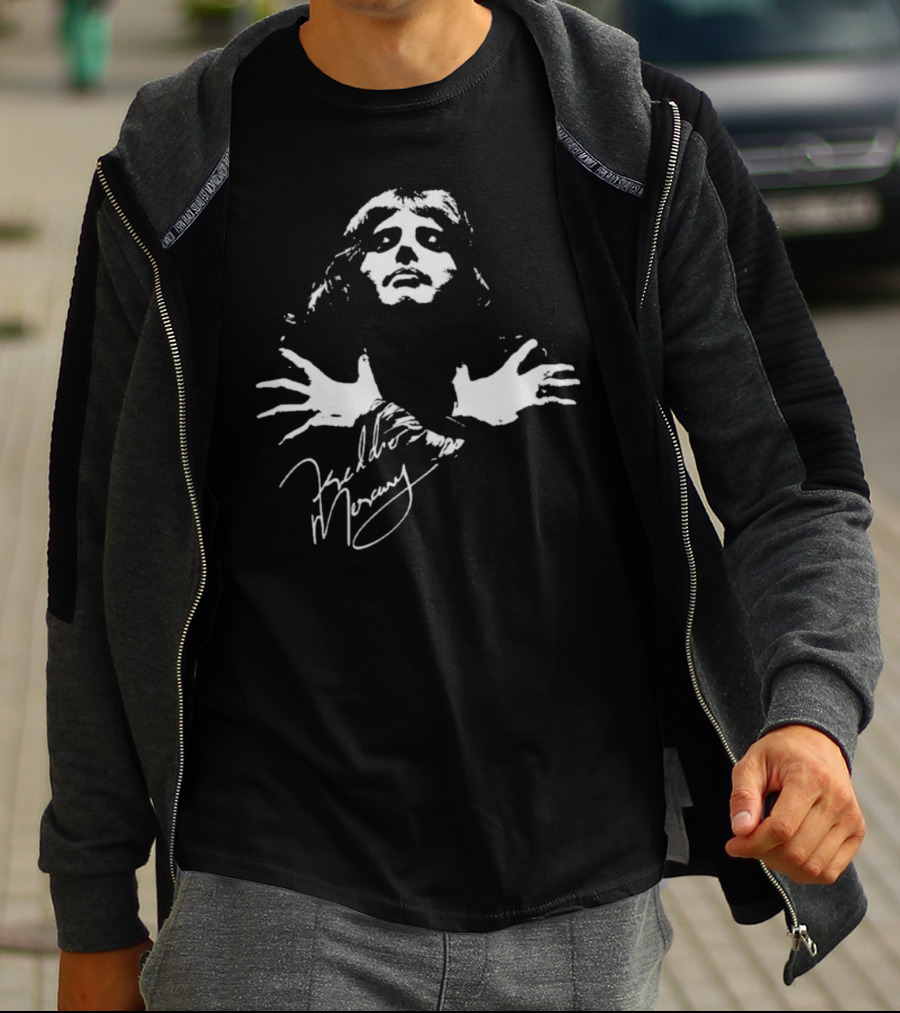 Freddie Mercury Queen Band Autograph Iconic Pose T-Shirt
