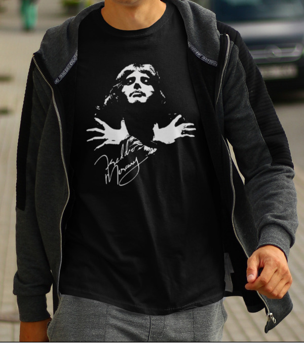 Freddie Mercury Queen Band Autograph Iconic Pose T-Shirt