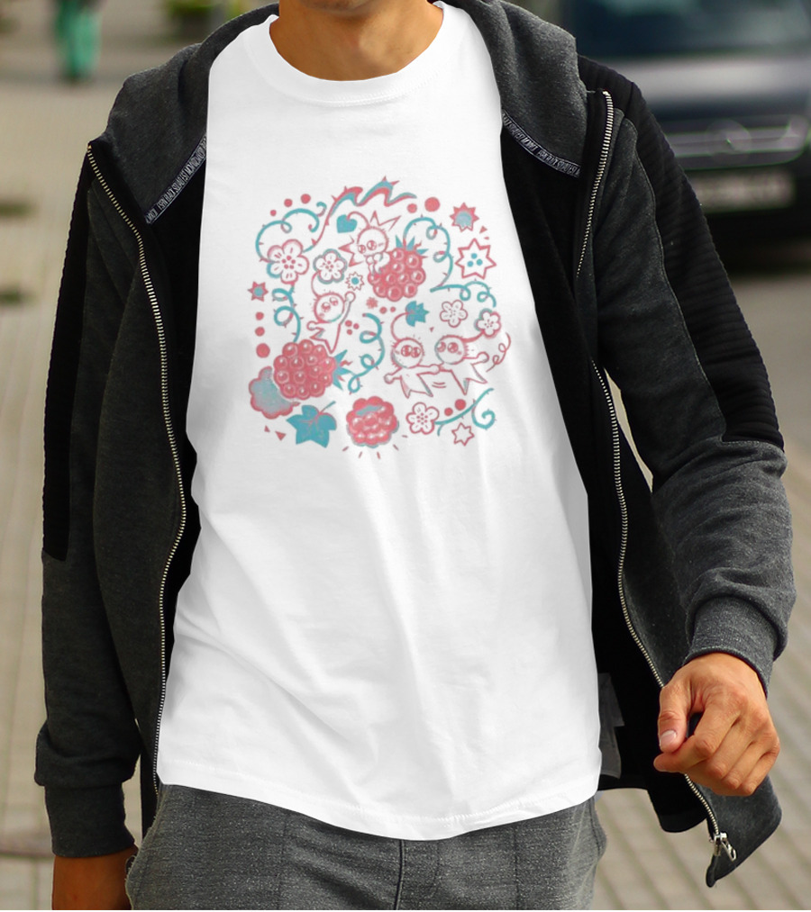 Fresh Picked Raspberries Fun Whimsical Floral And Starry Delight T-Shirt
