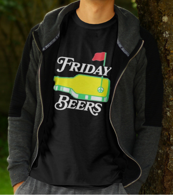 Friday Beers Golf Course Logo Flag Green Bottle T-Shirt