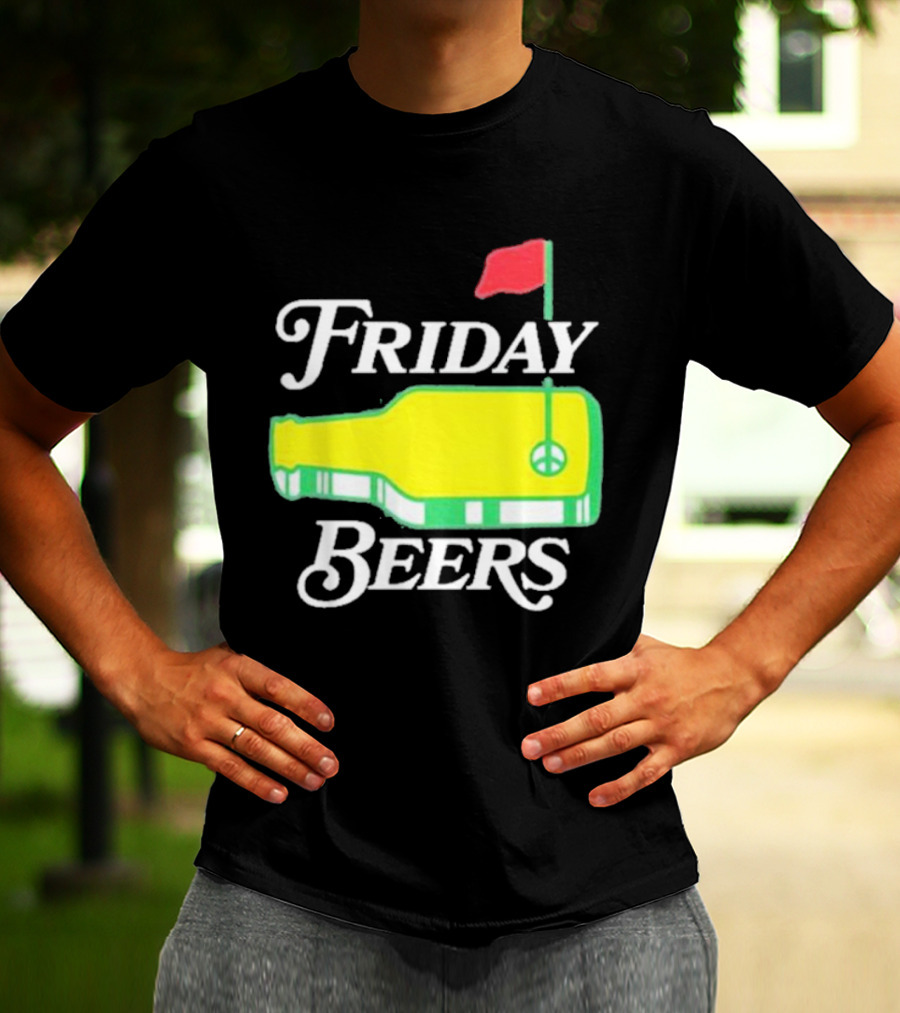 Friday Beers Golf Course Logo Flag Green Bottle T-Shirt