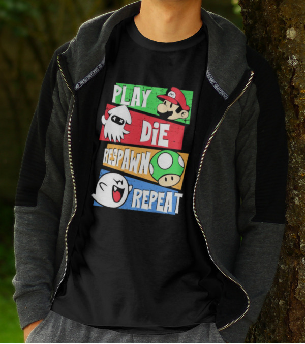 Play Die Respawn Repeat Super Mario Gamer's Life T-Shirt