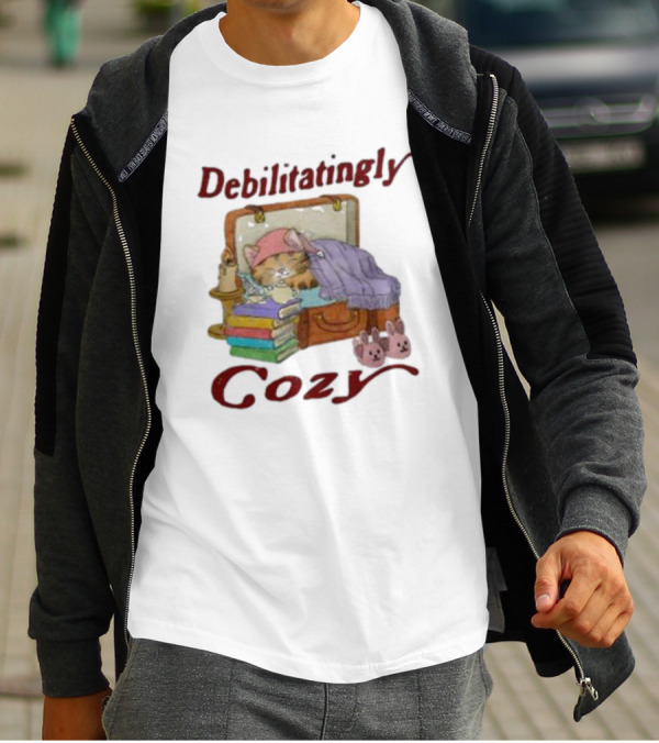 Debilitatingly Cozy Cat In Suitcase With Books And Bunny Slippers T-Shirt