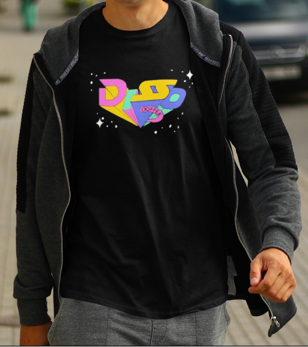 Disso Coffee Retro 3D Text Colorful Shapes With Stars T-Shirt