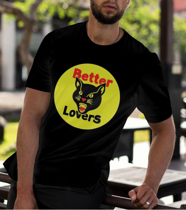 Better Lovers Band Better Lovers Black Cat Bootleg Better Lovers Black Cat Yellow Circle T-Shirt
