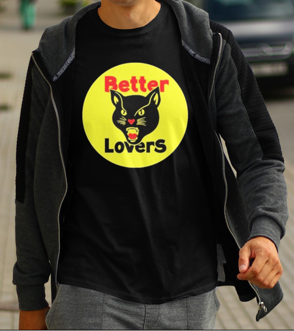Better Lovers Band Better Lovers Black Cat Bootleg Better Lovers Black Cat Yellow Circle T-Shirt