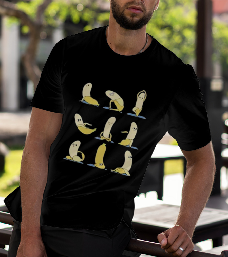 Quirky Cartoon Banana Yoga Poses Fun T-Shirt
