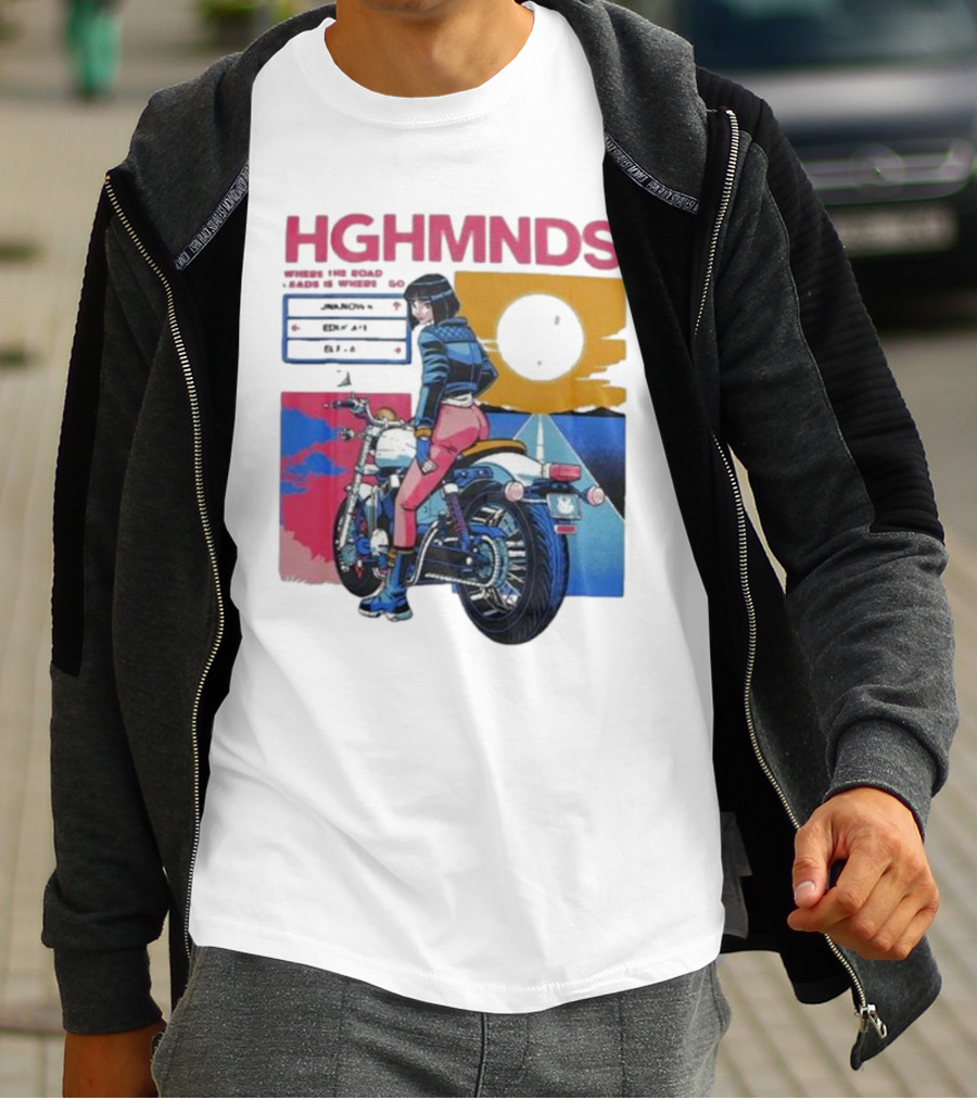 Hghmnds Where The Road Leads Is Where I Go Unknown Educate Elevate Biker Anime Style Moon Sun Desert Journey T-Shirt