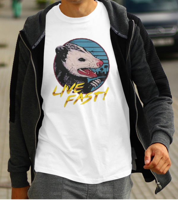 Live Fast Hiss Possum City Skyline T-Shirt