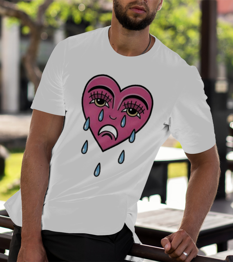 Hursey Hand Painter Crying Heart Sad Pink Teardrop Face T-Shirt