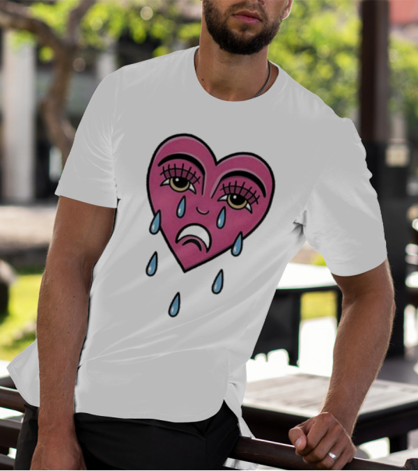 Hursey Hand Painter Crying Heart Sad Pink Teardrop Face T-Shirt