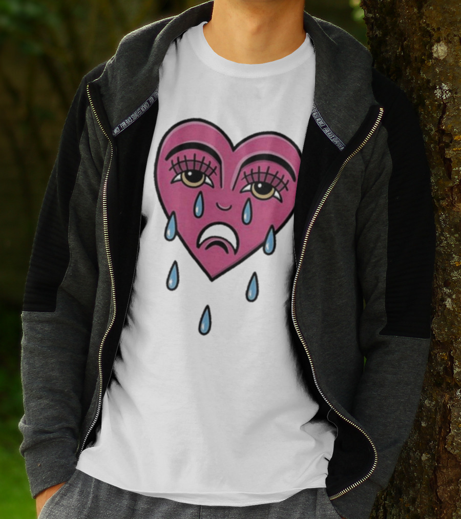 Hursey Hand Painter Crying Heart Sad Pink Teardrop Face T-Shirt