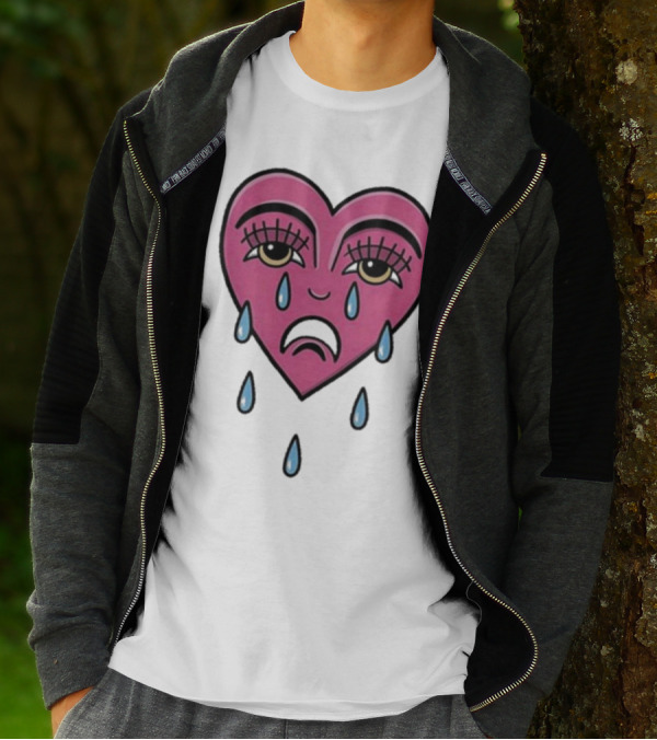 Hursey Hand Painter Crying Heart Sad Pink Teardrop Face T-Shirt