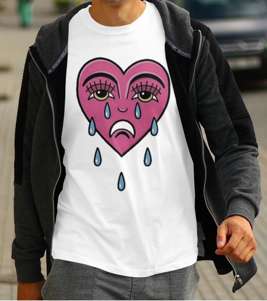 Hursey Hand Painter Crying Heart Sad Pink Teardrop Face T-Shirt