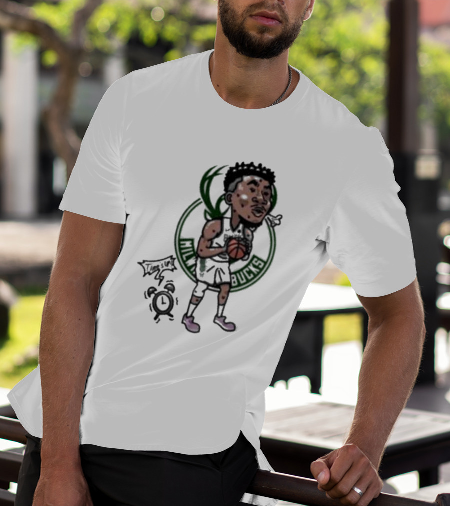 Giannis Antetokounmpo Milwaukee Bucks Cartoon Basketball Player Clock T-Shirt