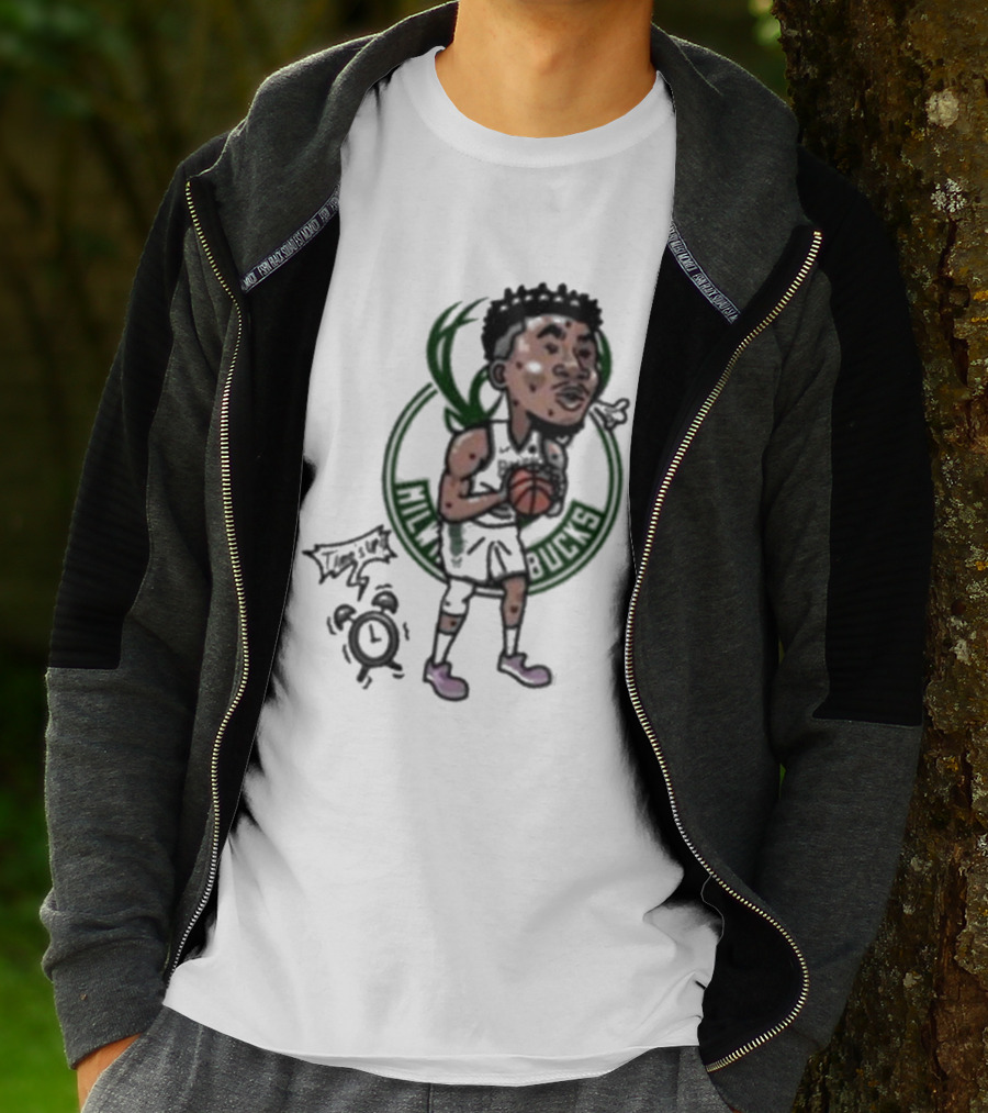Giannis Antetokounmpo Milwaukee Bucks Cartoon Basketball Player Clock T-Shirt